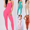 Women Solid O-neck Sexy Slim Yoga Pants Fitness Sleeveless Mid Jumpsuit