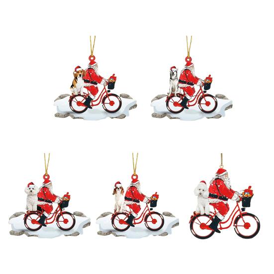 Санта на велосипеде с собакой, милая акриловая фигурка Санта-Клауса, елочное украшение для праздничной вечеринки