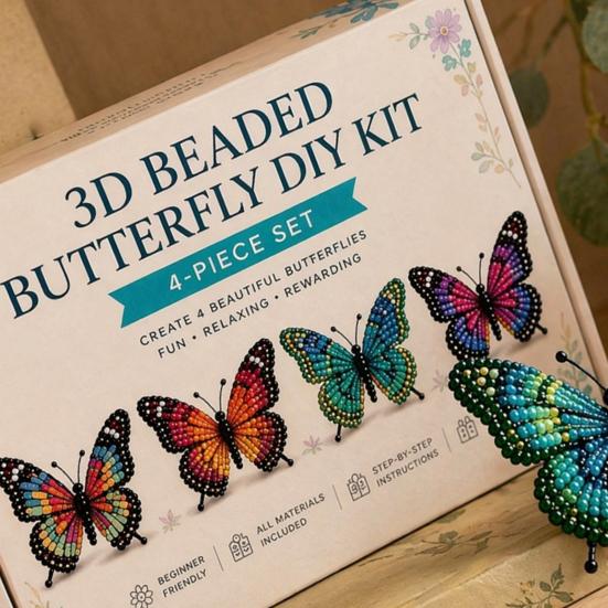 Набор для творчества «Бабочка из бисера 3D», Маленькие животные из бисера DIY Набор для рукоделия с инструкцией, Милый набор из 4 бабочек для бисероплетения