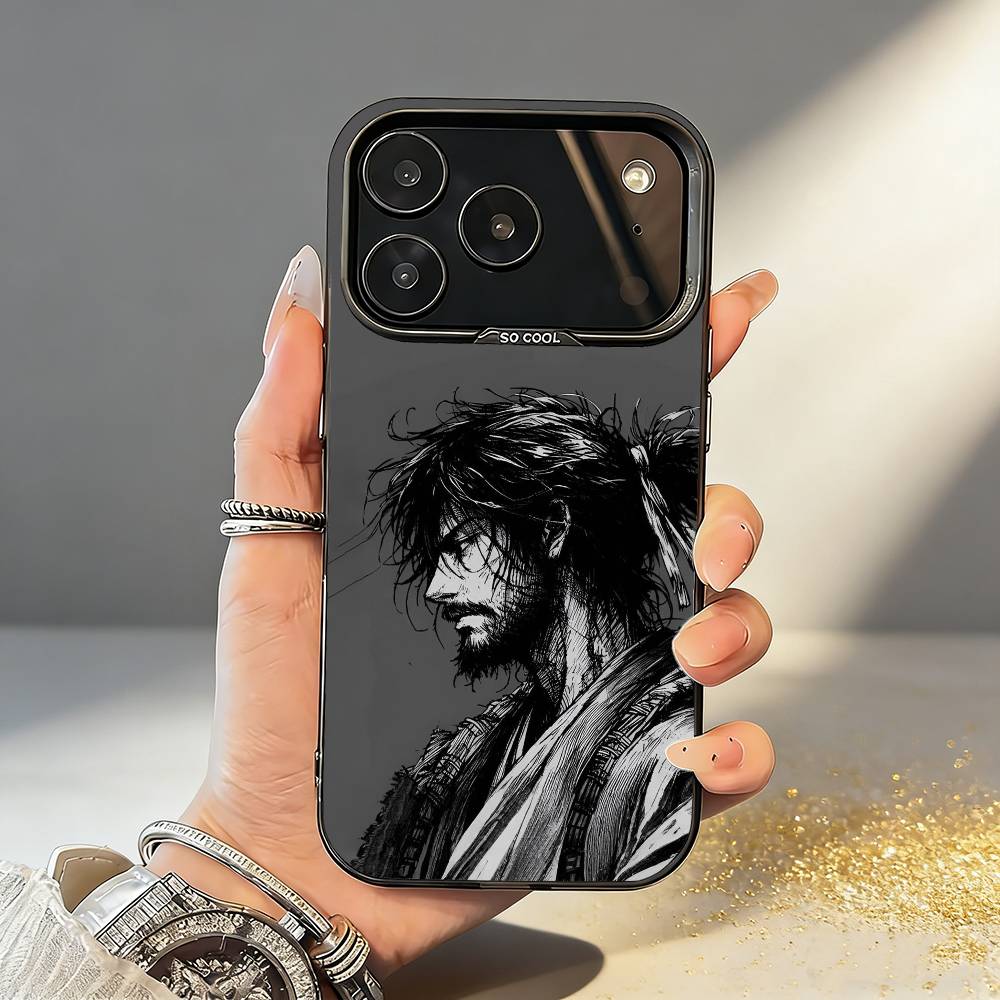 Японские комиксы Вагабонд Самурай Чехол для телефона для iPhone17,16,15,14,13,12,11,Pro,MAX Белый Матовый Ударопрочный Чехол