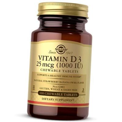 Витамин Д3, Холекальциферол, Chewable Vitamin D3 1000, 100таб Клубника-банан (36313209)