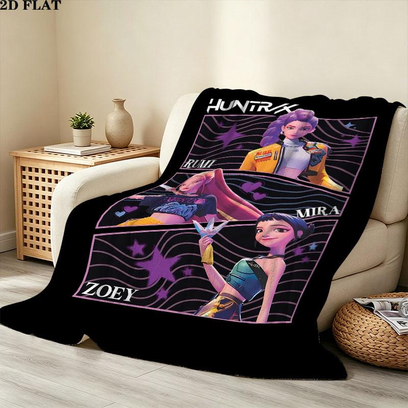 1PC Kpop Demon Hunters Patterned Flannel Blanket Suitable For All Seasons For Home Decor Warmth And Comfort Gifts Holiday Present