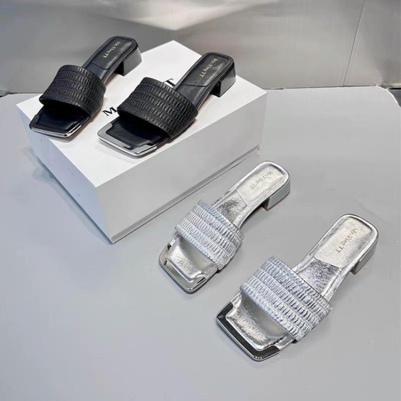 Модная женская обувь, летние стильные блестящие тапочки с оборками, квадратный носок, металлический обтянутый открытый носок, босоножки на блочном каблуке для женщин