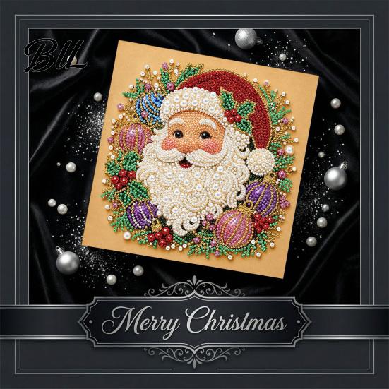 3D Bead Embroidery Sets Christmas Faux Pearl Art Kit, DIY Santa Tree Painting Craft Supplies for Beginners Holiday Wall Decor Kit Adults, Handmade