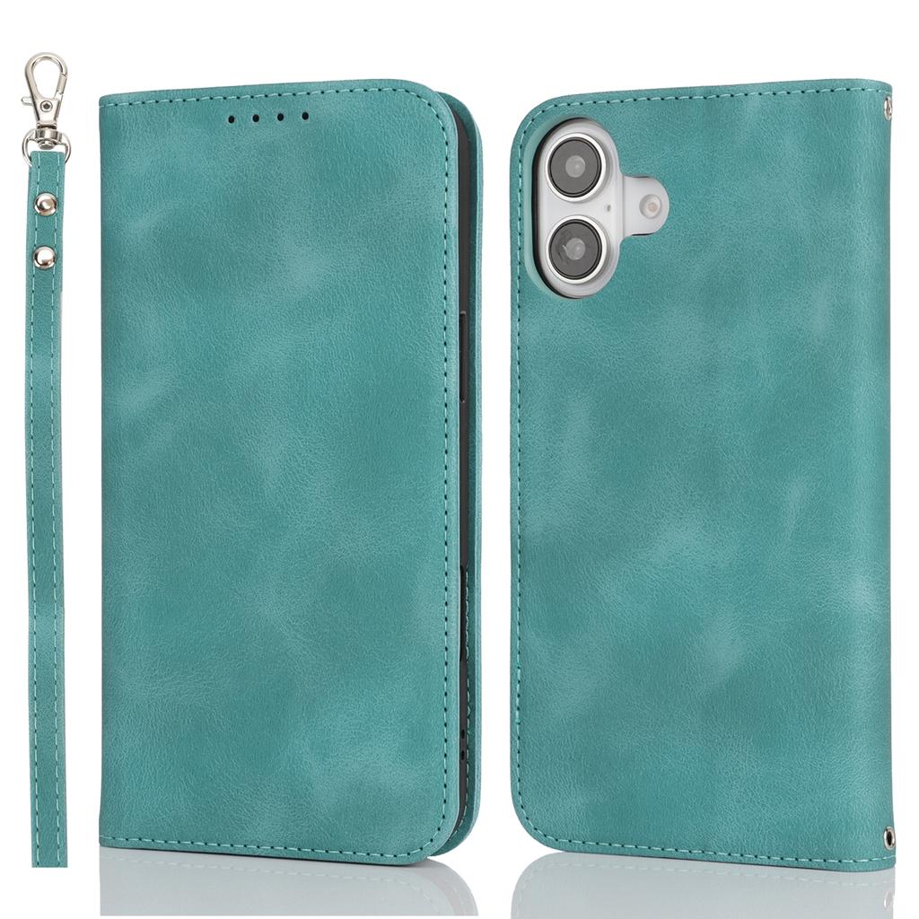 For iPhone 16 Plus Stand Case Magnetic Closure Skin Touch Leather Flip Phone Cover with Wallet