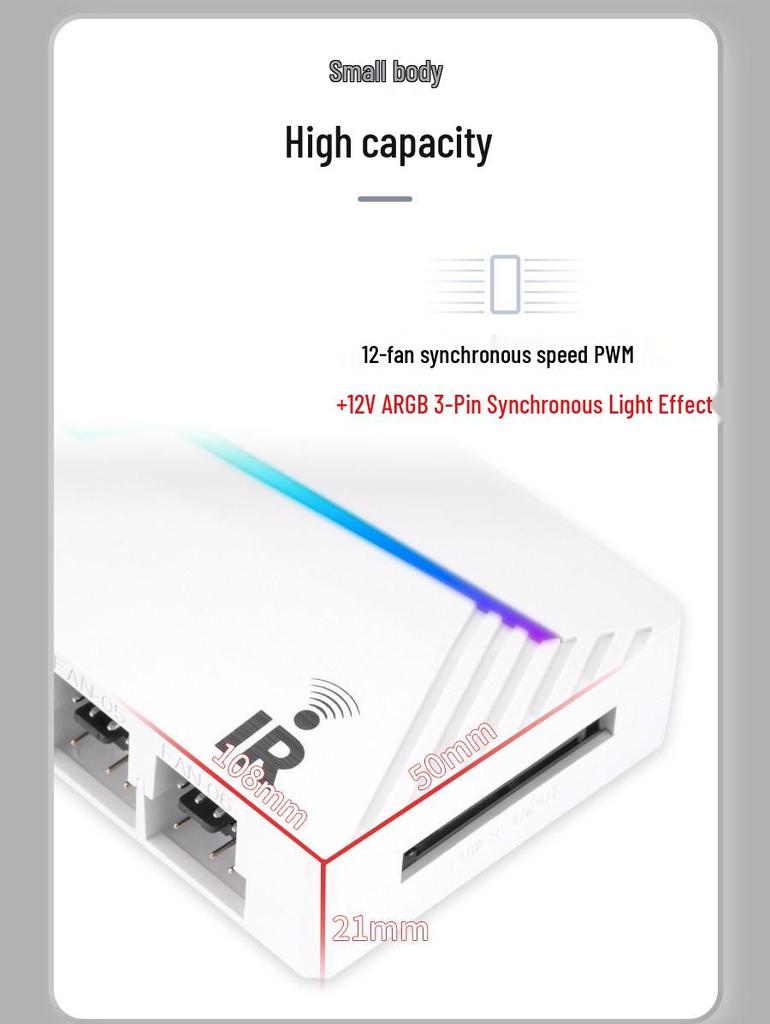 Thermalright 12-портовый ARGB-хаб для вентиляторов с беспроводным управлением, белый органайзер для кабелей