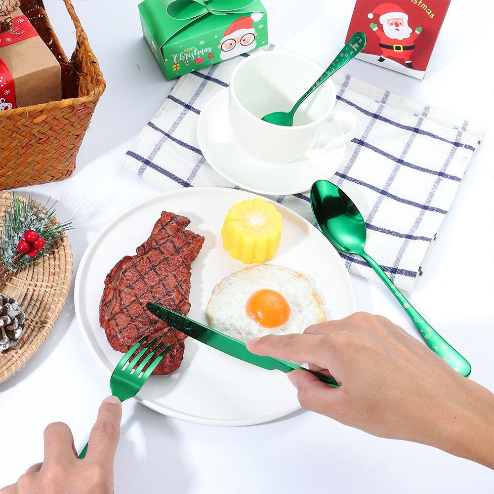 Вилка Ложка Чехол из нержавеющей стали Коробка Посуда Печать снежинок Рождественские наборы посуды Столовые приборы