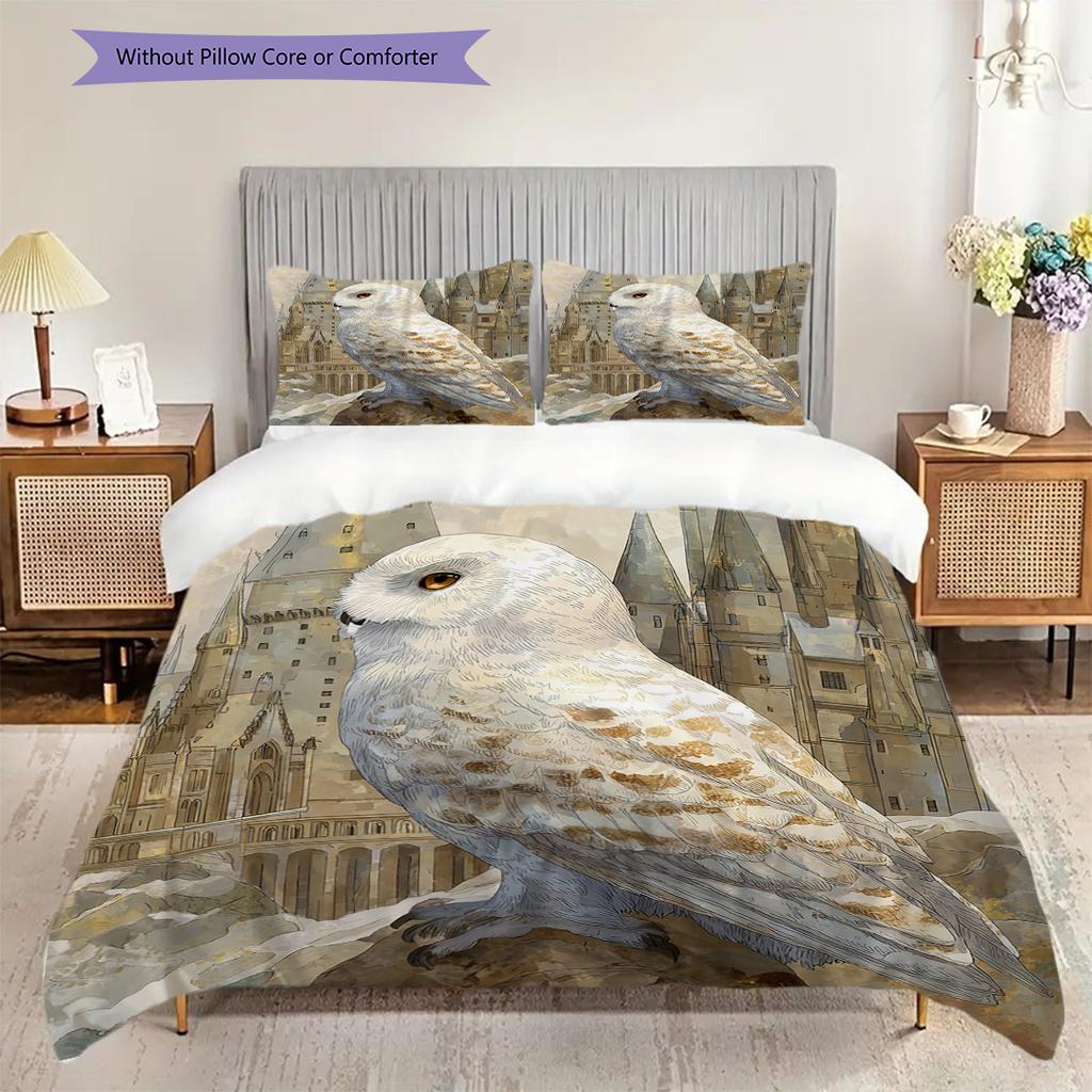 Owl Pattern Bedding Quilt Set Quilt Cover Pillowcase Home Decoration Birthday Gift (1 * duvet cover + 2 * pillowcase, without core)