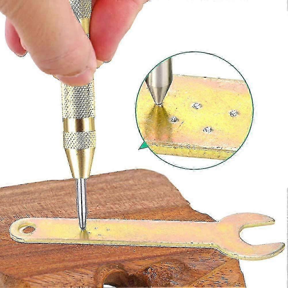 Case Pack 5" Self-Centering Punch Spring Loaded Brass Hand Tool Center Hole Steel Scribing Punch for Wood Metal Plastic Punch with Pad