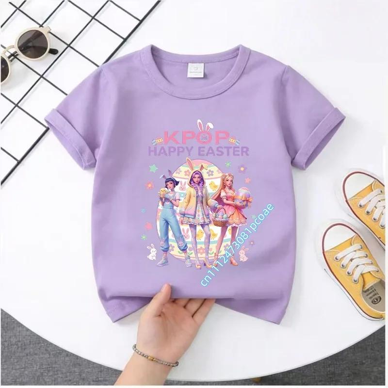 2026 Hot Movie Soft Polyester Baby Girls T Shirt Children's Clothing KPop Demon Hunters Fans Gifts Kids Clothes Fashion Casual Tops