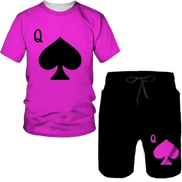 Летний мужской комплект, повседневный костюм-футболка с короткими рукавами, модный топ большого размера с 3D принтом, шорты, дышащая спортивная одежда, спортивный костюм, уличный