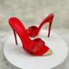 Fashion Red Bling Sequined Cloth) Slippers for Women 12cm High Heels Pointed Toes Sexy Slip On Sandals Plus Size 33-45