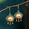 2022 Stylish Autumn/Winter Chinese Cold Enamel Peace Lock Tassel Earrings with Imitation Jade