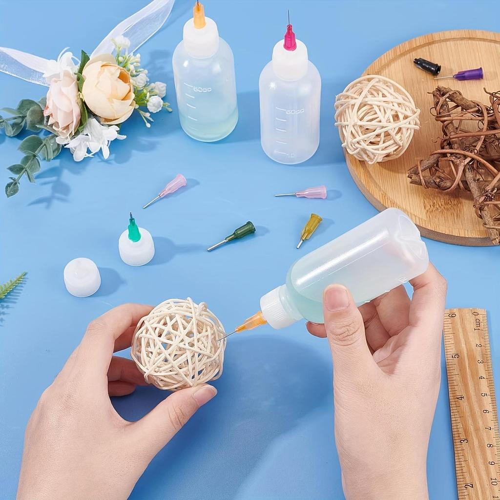 34 Pcs Glue Applicator Bottles Set, 30ml Plastic Squeezable Dropper Bottles with Blunt Needle Tip