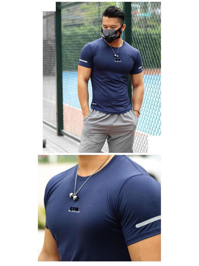 Мужская облегающая быстросохнущая светоотражающая тренировочная футболка с коротким рукавом