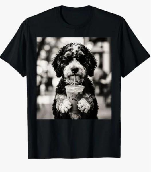Bernedoodle Iced Coffee Photo Funny Dog Lover Art T-Shirt