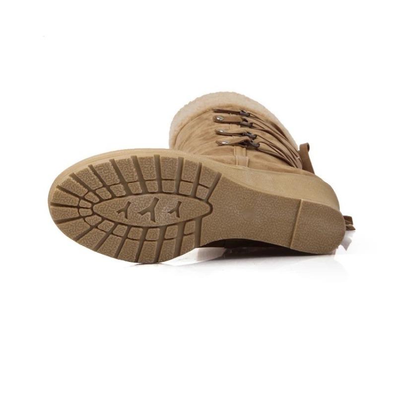 Прямые продажи с фабрики новых европейских, американских и внешнеторговых больших размеров высоких ботфортов на шнуровке сзади и кисточками, с рукавом и танкеткой, зимних ботинок