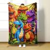 Kids Flannel Blanket Colorful Smile Dinosaur Pattern Christmas Blanket Lightweight Warm Animal Blanket