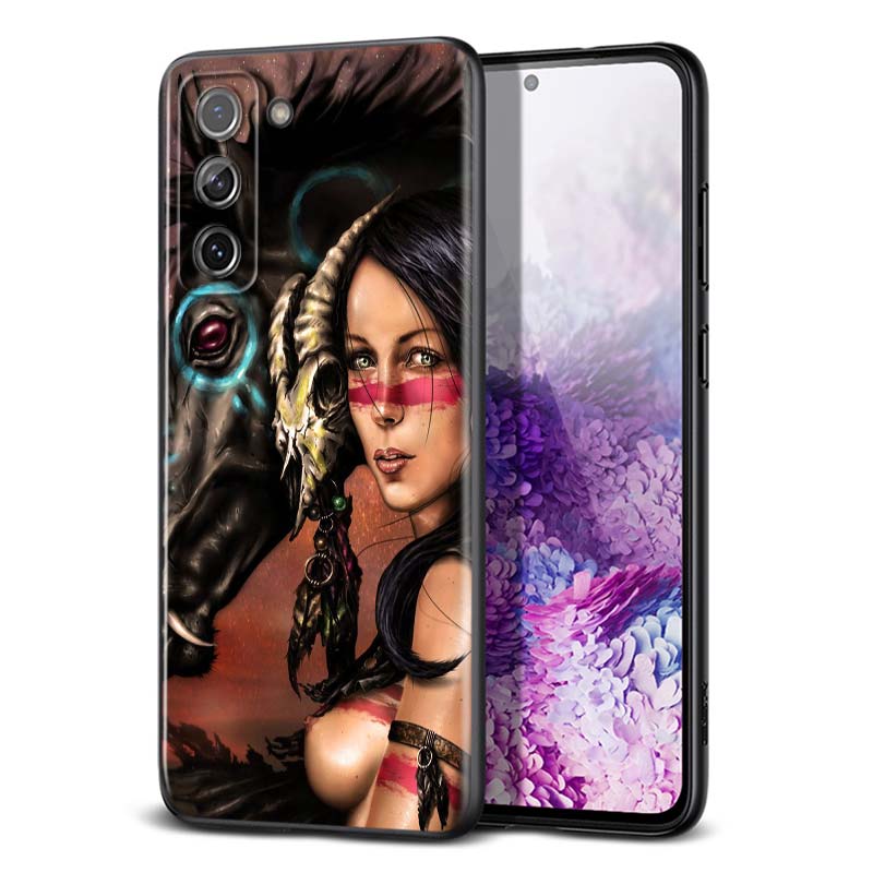 Indian Feathers Girl for Samsung Galaxy S21 Ultra Plus Note 20 10 9 8 S10 S9 S8 S7 S6 Edge Plus Black Phone Case