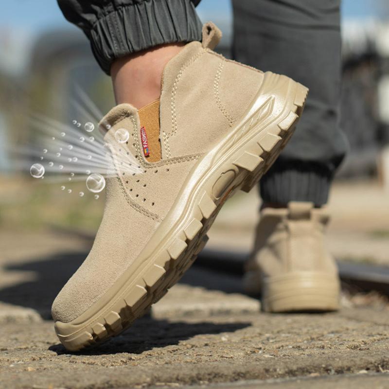 Oulylan Men's Steel Toe Safety Shoes Anti-Smash Anti-Puncture Work Safety Boots Summer Comfortable Breathable Work Shoes