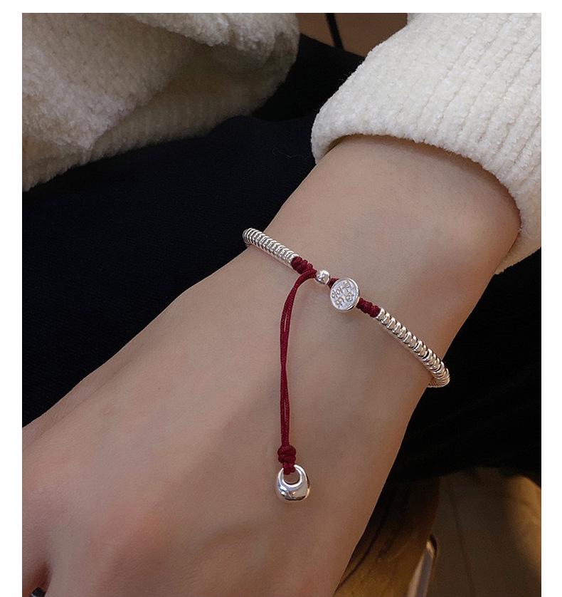 Браслет из стерлингового серебра S925 и красной веревки с круглыми бусинами - Подарок на удачу и мир