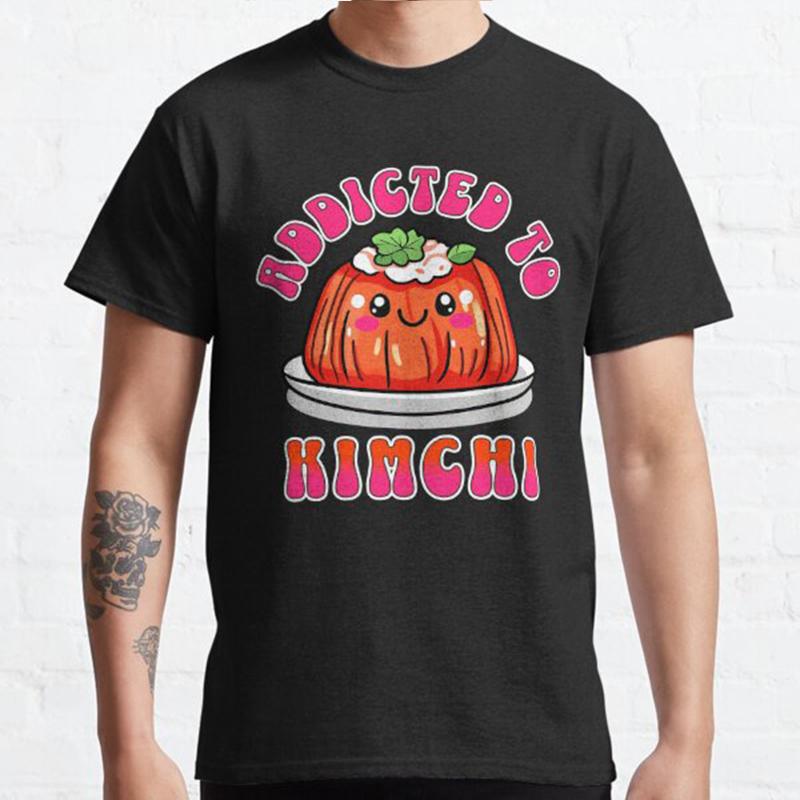 Летняя мужская мода повседневная футболка с короткими рукавами Addicted To Kimchi черные футболки большого размера