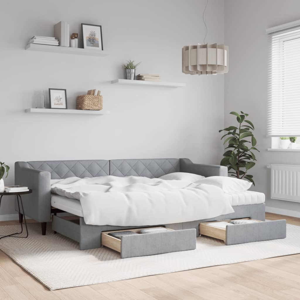 Vidaxl Sofa Rozsuwana Z Szufladami, Jasnoszara, 80X200 Cm, Tkanina