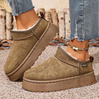 Модные Теплые Плюшевые Ботинки на Платформе для Снега Женские Большие Размеры 36-43 Нескользящие Зимние Ботинки Женские Слипоны на Толстой Подошве Хлопковые Ботильоны до Щиколотки Женские