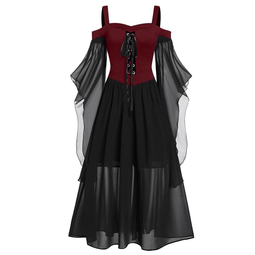 European & American Halloween Sleeveless Chiffon Color Block Dress