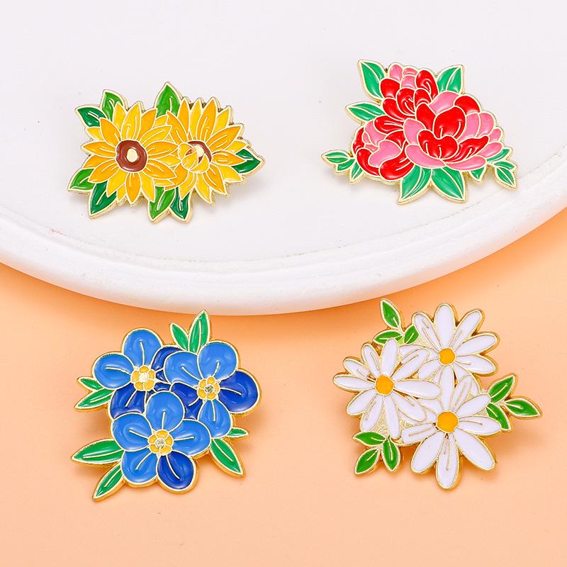 Красочная цветочная брошь - Маргаритка, Пион и Подсолнух, значок из сплава с капельной эмалью