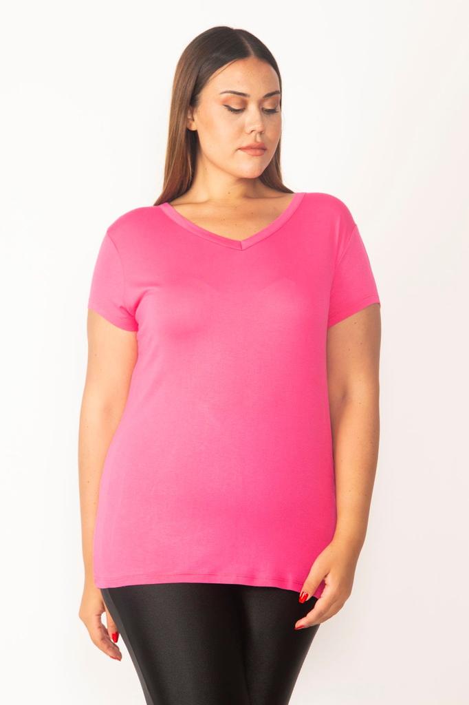 Женская блузка большого размера, розовая вискозная блузка больших размеров с v-образным вырезом