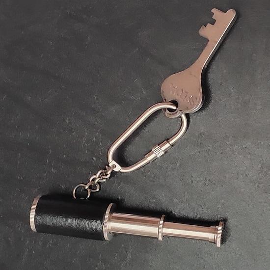 Telescope Key Chain Ring, Nickel Finish Leather Keychain Rings for Keys Nautical Gift, Black,