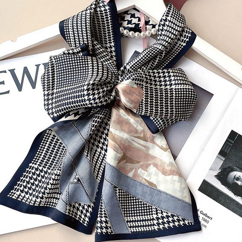 Double-Sided Long Silk Scarf, The Same Silk Plain Crepe Satin Double-Layer Scarf, Thin And Narrow Versatile Streamer Headband, Souvenir Gift.