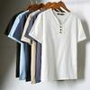 Men's Large-Size Chinese Style Casual T-Shirt - Solid Color, Imitation Cotton and Linen, Short-Sleeved