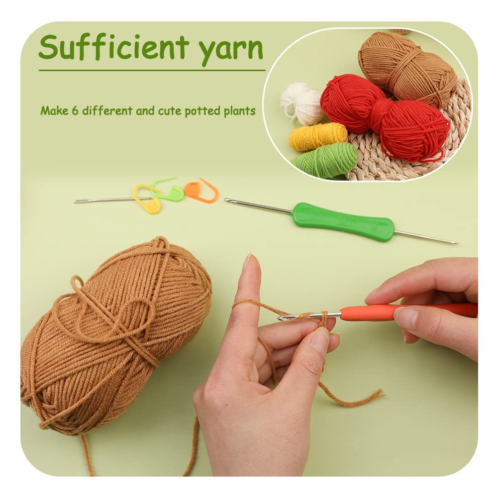 Crochet Kit for Beginners 6 Pcs Crochet Potted Flowers Kit Red Complete Crochet Kit for Beginners Adults with Step by Step Instructions and Video