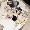 New Summer Fashion Sexy Square Toe Thick Heel Fashion Sandals Simple Mesh Banquet Party Crystal Heel High Heels NO:Q2942