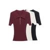 2025 Spring Women's Polo Collar Short-Sleeve Ribbed Knit Pullover