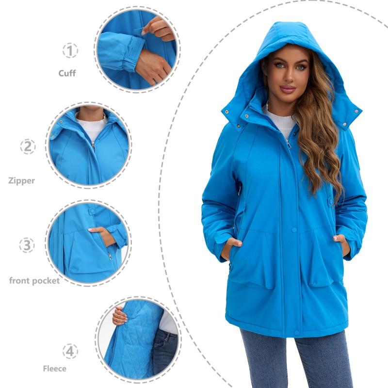 Womens Removable Hooded Windproof Warm Mountain Jacket Casual Cotton Puffer Coat