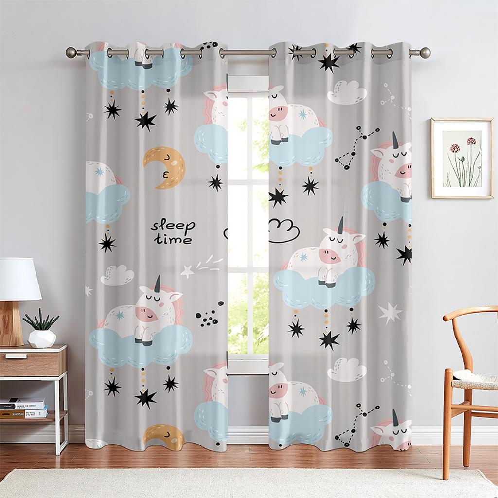 Cute Cartoon Curtains Fashion Creative Pattern Unicorn Rainbow Curtains Girls Children's Room Decorative Curtains Custom