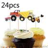 24pcs Cartoon Car Truck Excavators Cupcake Toppers Pick Child Boy Birthday Party Wedding Cake Flag Decoration Supplies Kids Gift