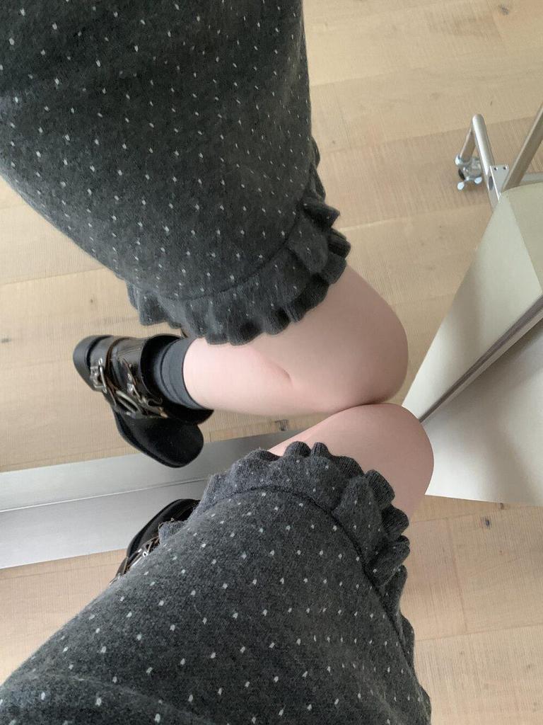 Women's Autumn Elastic Waist Patchwork Polka Dot Knit Skirt - Black Fungus Edge, Korean Style Slim Fit