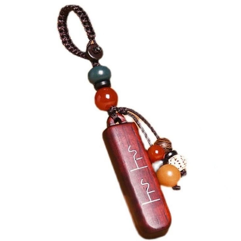 Chinese Style Black Sandalwood Car Key Ring Good Luck Wooden Carving Keychain Women