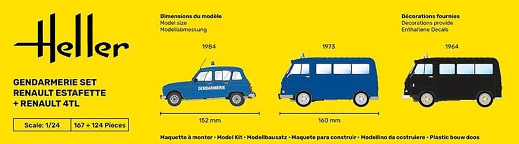 Platz Heller scale Renault Estafette Renault 4TL Military Police Set Plastic Model Kit HE50325 1/24 &