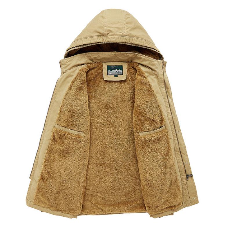 Мужская куртка с хлопковой подкладкой высшего качества Мужская зимняя куртка с утеплителем, защищающим от холода, плюс утолщенная бархатная куртка с отделкой под инструмент Куртка средней длины с хлопковой подкладкой