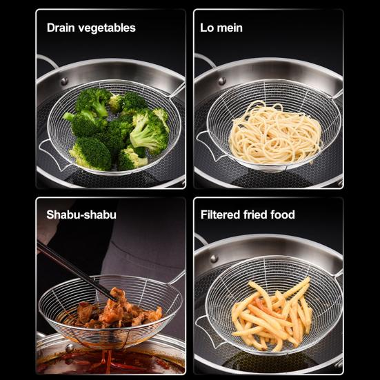 Stainless Steel Colander Easy To Clean Spiral Mesh Skimmer Spoon Anti-scalding Long Handle Strainer for Home