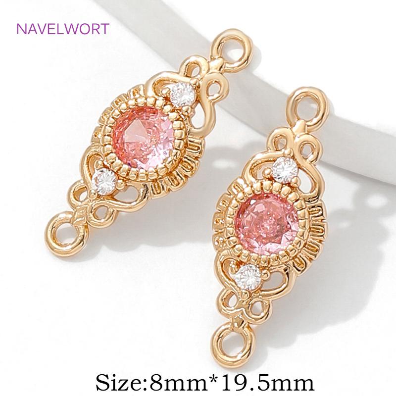18K Gold Plated Charm Connector With Closed Rings,Inlaid Zircon Charms Pendant,Connector For Jewelry,DIY Jewelry Making Supplies