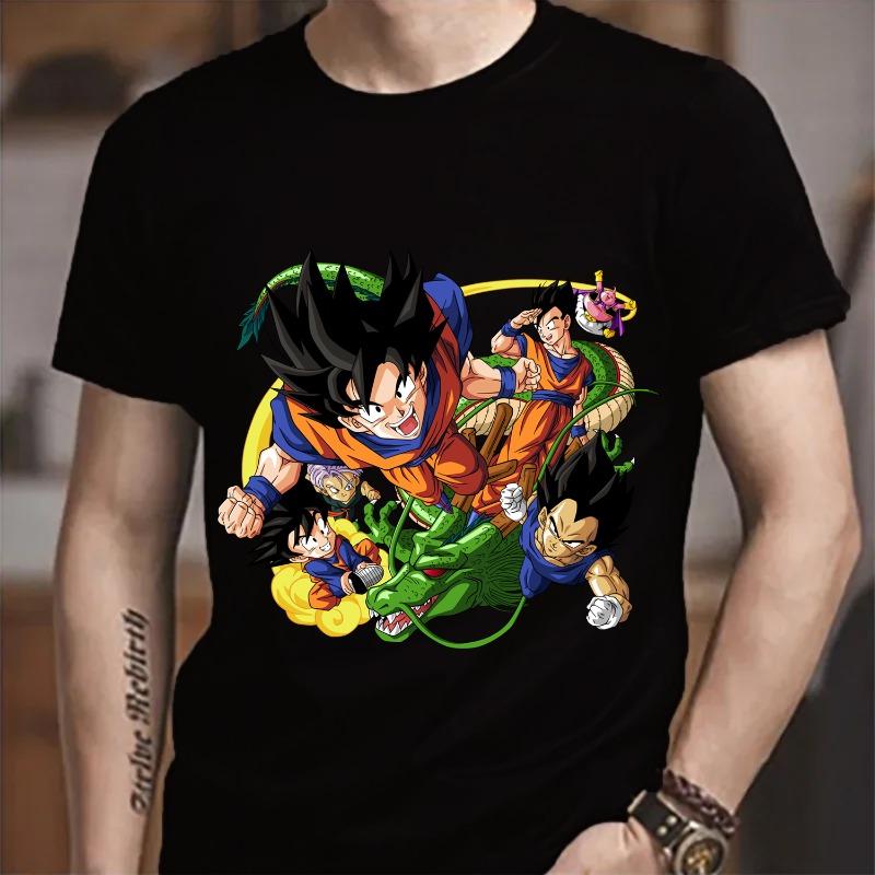 Футболка Dragon Ball Goku Мода для взрослого мужчины Аниме одежда Унисекс Круглый воротник Короткий рукав Мода Черная Хлопковая Футболка Топ Подарок