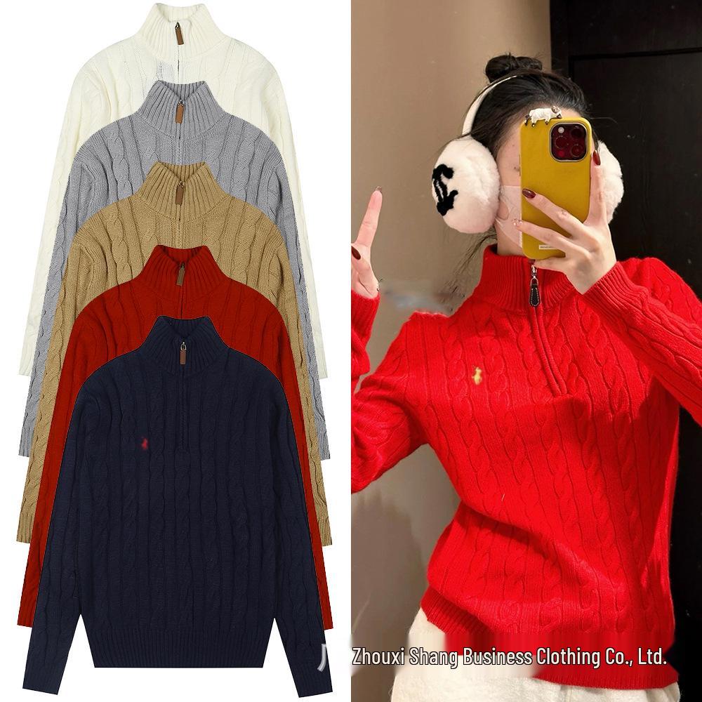 Ralph Women's Thick Knit Half Zip Stand Collar Sweater