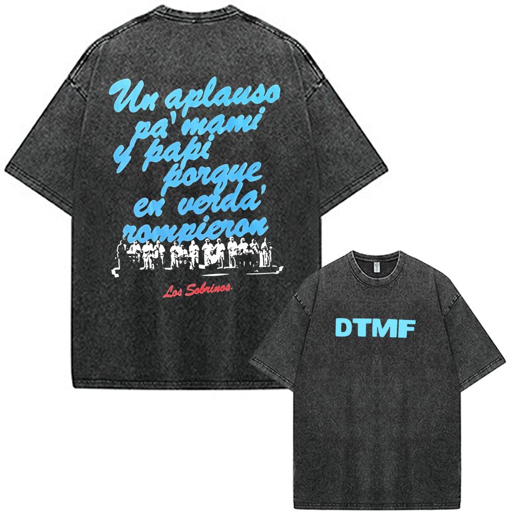 Rapper Bad Bunny Vintage Washed T Shirts Debi Tirar Mas Fotos DTMF T-shirt Men Women Hip Hop Fashion Short Sleeve T-shirts Tops