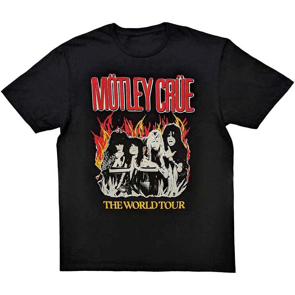 Motley Crue Vintage World Tour Flames T-Shirt Black New